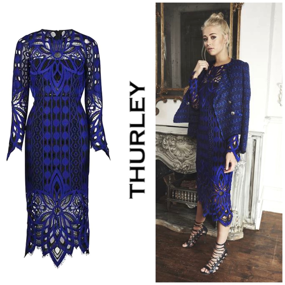 NWT Thurley Nightfall Lace Overlay Crochet Midi Sheath Dress - Picture 4 of 16